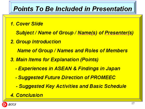 Points To Be Included in Presentation