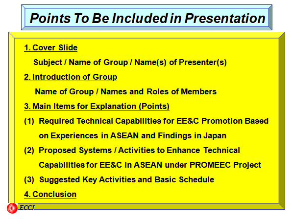 Points To Be Included in Presentation
