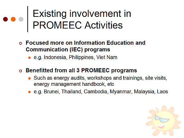 Existing involvement in PROMEEC Activities