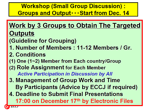 Workshop (Small Group Discussion) : Groups and Output ...  Start from Dec. 14