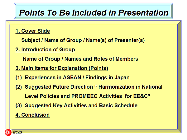 Points To Be Included in Presentation