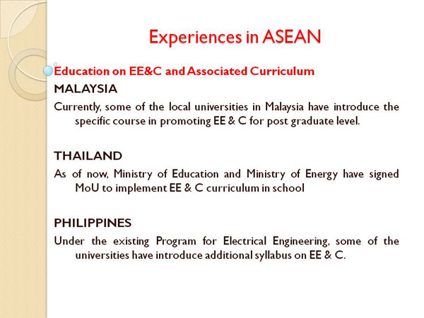 Experiences in ASEAN