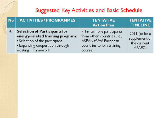Suggested Key Activities and Basic Schedule