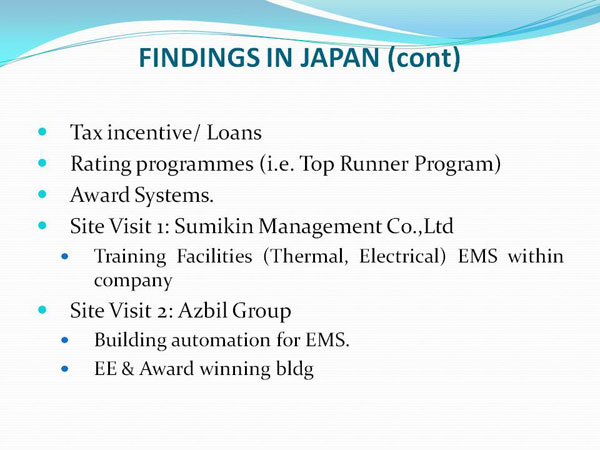 FINDINGS IN JAPAN (cont)