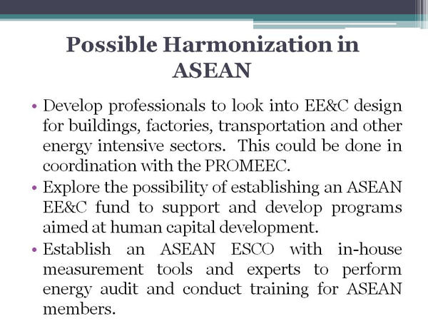 Possible Harmonization in ASEAN