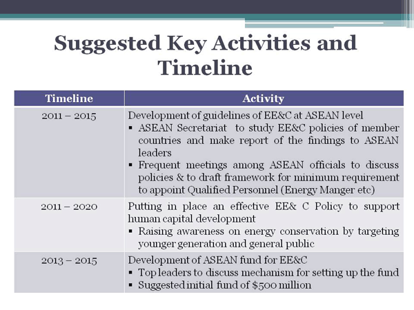 Suggested Key Activities and Timeline