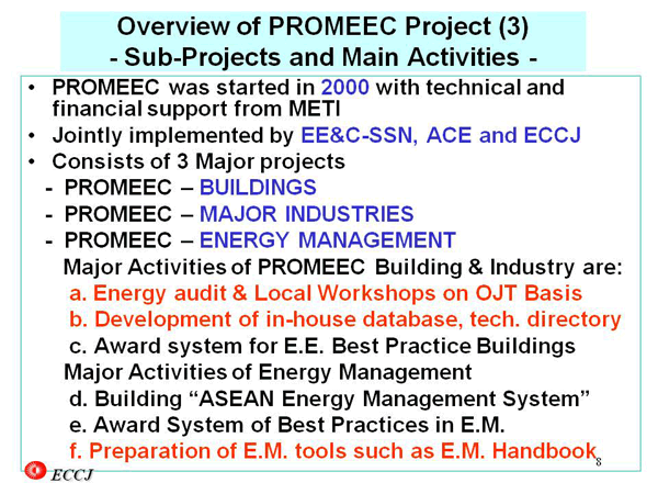 Overview of PROMEEC Project (3) - Sub-Projects and Main Activities -