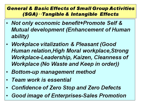 General & Basic Effects of Small Group Activities (SGA)••Tangible & Intangible Effects