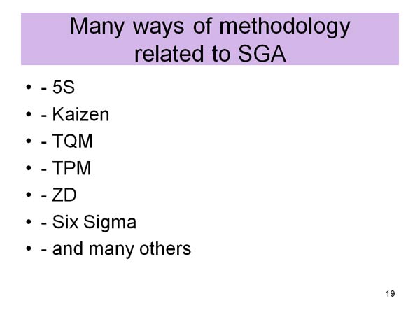 Many ways of methodology related to SGA