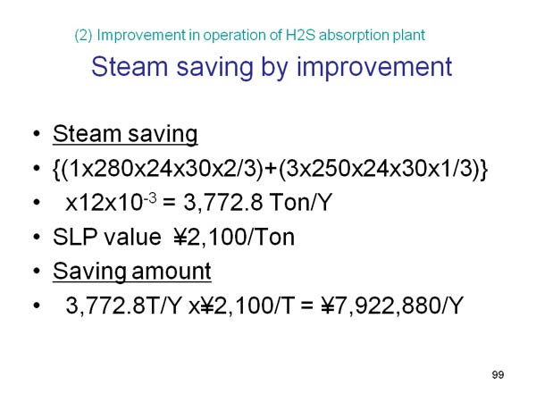 Steam saving by improvement