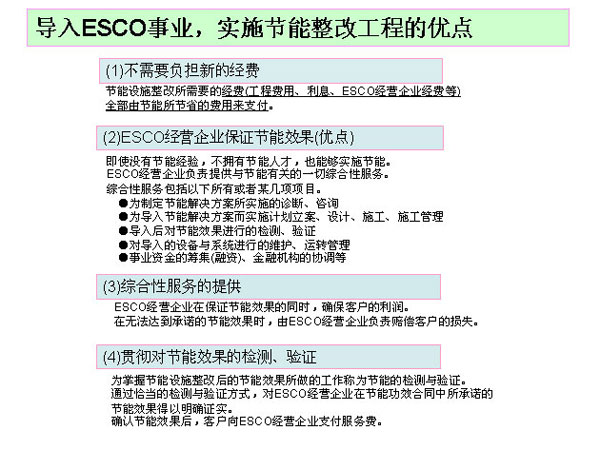 导入ESCO事业，实施节能整改工程的优点