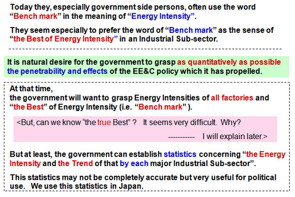 “Bench mark” as a tool for the government to implement EE&C policy 