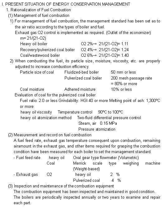 I. PRESENT SITUATION OF ENERGY CONSERVATION MANAGEMENT