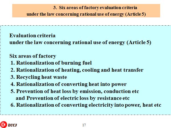 3.  Six areas of factory evaluation criteria 