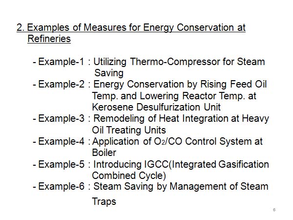 2. Examples of Measures for Energy Conservation at Refineries
