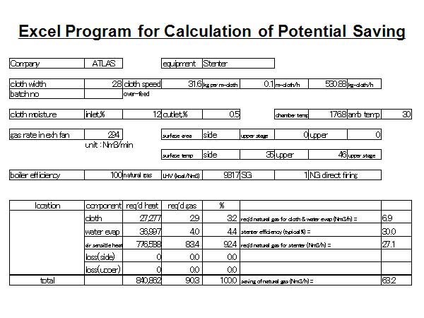 Excel Program for Calculation of Potential Saving