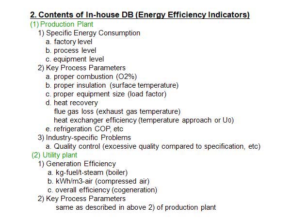 2. Contents of In-house DB (Energy Efficiency Indicators)