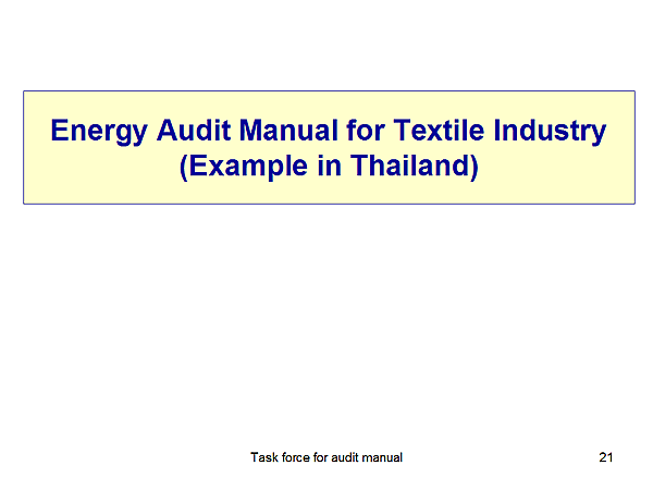 Energy Audit Manual for Textile Industry (Example in Thailand)