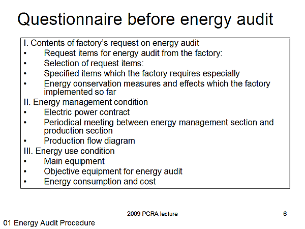 Questionnaire before energy audit