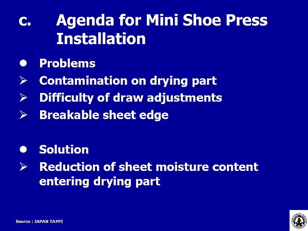 c. Agenda for Mini Shoe Press Installation