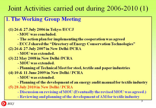 Joint Activities carried out during 2006-2010 (1)