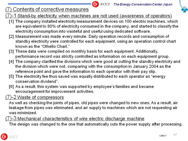 (7) Contents of corrective measures