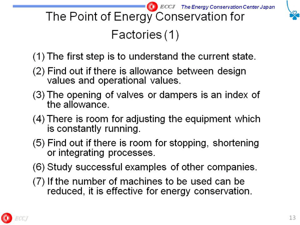 The Point of Energy Conservation for Factories (1)