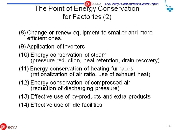 The Point of Energy Conservation for Factories (2)