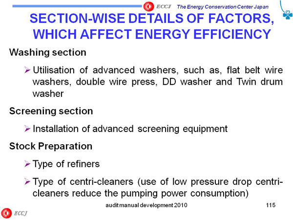 SECTION-WISE DETAILS OF FACTORS, WHICH AFFECT ENERGY EFFICIENCY