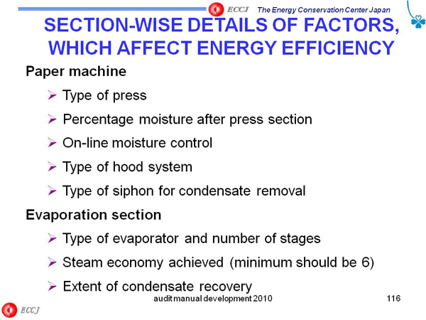 SECTION-WISE DETAILS OF FACTORS, WHICH AFFECT ENERGY EFFICIENCY