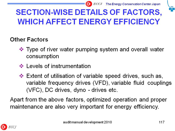SECTION-WISE DETAILS OF FACTORS, WHICH AFFECT ENERGY EFFICIENCY