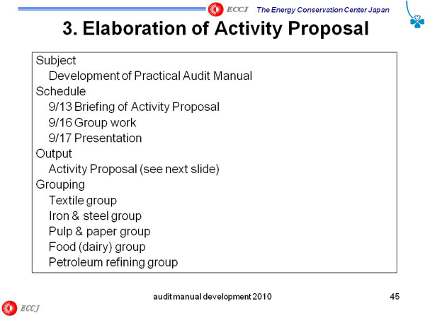 3. Elaboration of Activity Proposal