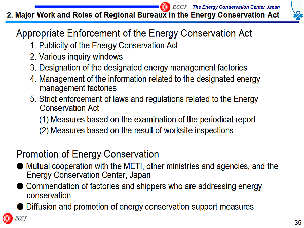 2. Major Work and Roles of Regional Bureaux in the Energy Conservation Act