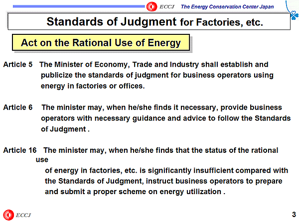 Standards of Judgment for Factories, etc. / Act on the Rational Use of Energy