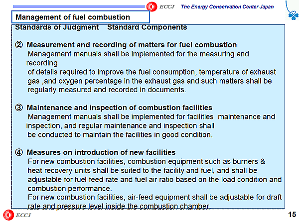Management of fuel combustion / Standards of Judgment Standard Components