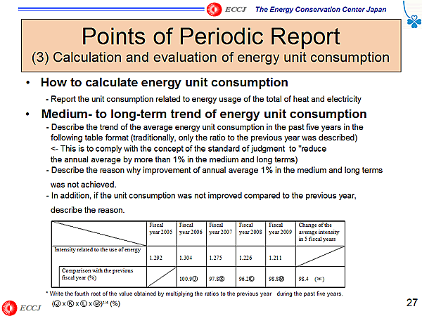 Points of Periodic Report (3) Calculation and evaluation of energy unit consumption