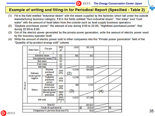 Example of writing and filling-in for Periodical Report (Specified - Table 2)