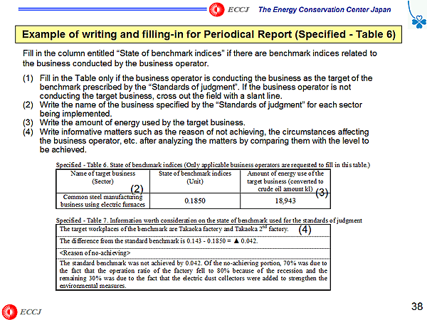 Example of writing and filling-in for Periodical Report (Specified - Table 6)