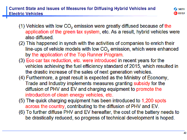 Current State and Issues of Measures for Diffusing Hybrid Vehicles and Electric Vehicles