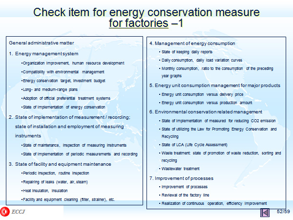 Check item for energy conservation measure for factories –1 
