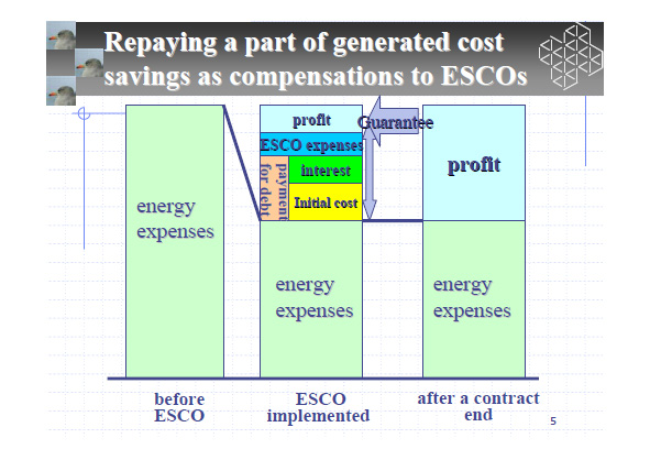 Repaying a part of generated cost savings as compensations to ESCOs