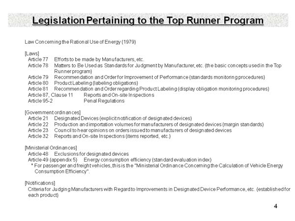 Legislation Pertaining to the Top Runner Program