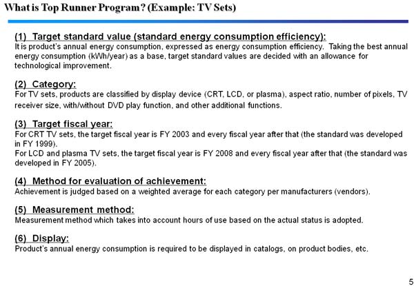 What is Top Runner Program? (Example: TV Sets)