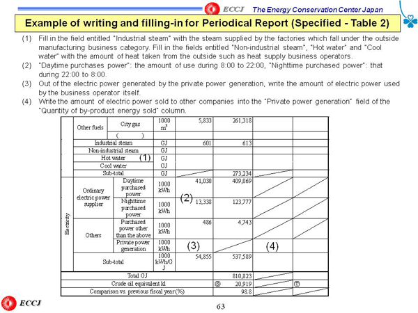 Example of writing and filling-in for Periodical Report (Specified - Table 2)
