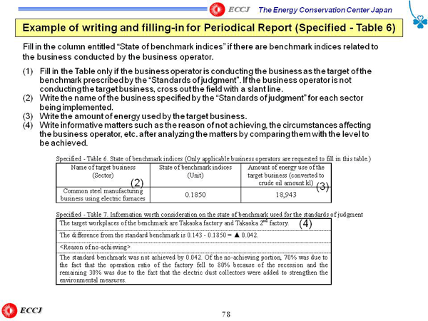 Example of writing and filling-in for Periodical Report (Specified - Table 6)