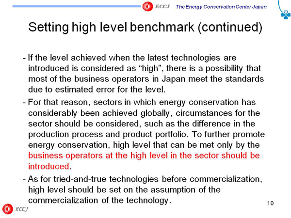 Setting high level benchmark (continued)