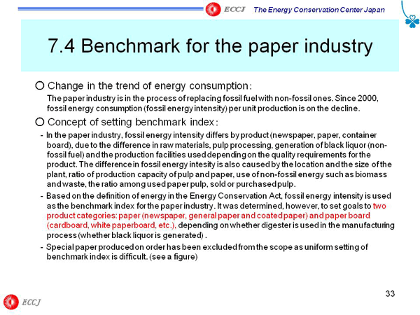 7.4 Benchmark for the paper industry