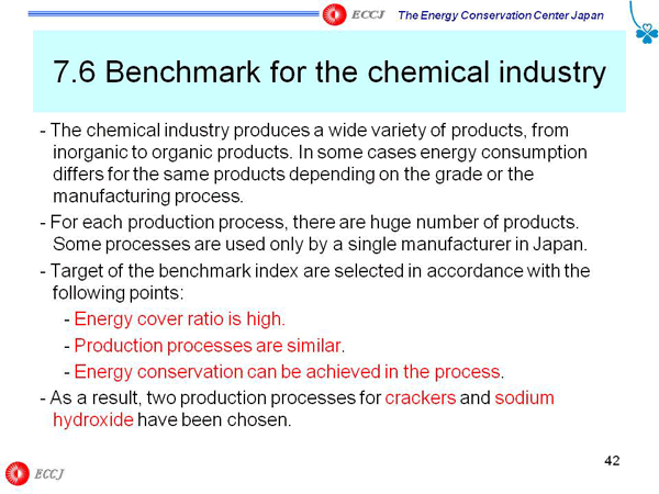 7.6 Benchmark for the chemical industry