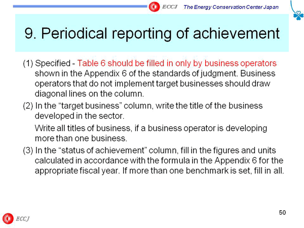 9. Periodical reporting of achievement