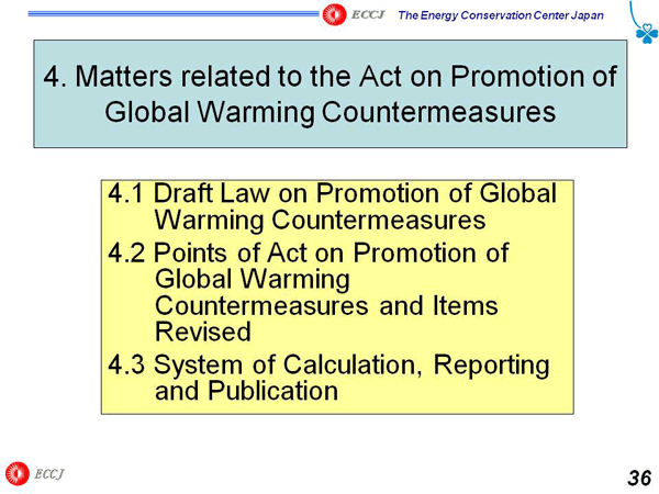 4. Matters related to the Act on Promotion of Global Warming Countermeasures